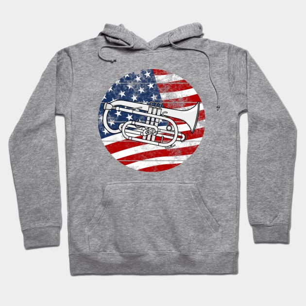 Cornet USA Flag Cornetist Brass Musician 4th July Hoodie by doodlerob